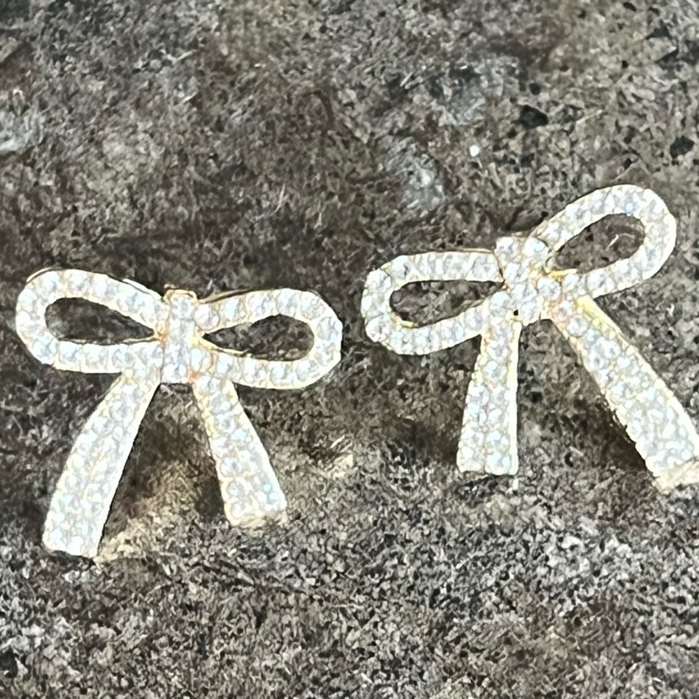 Elegant Yellow Gold Pave Kate Bow Earrings
